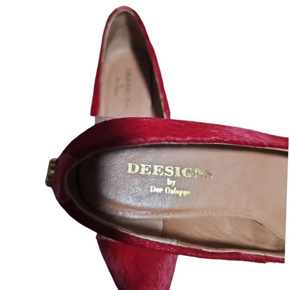Dee Ocleppo Deesigns‎ Red Pony Hair Pointed Toe Wedge Pumps Elegant Shoes 7.5